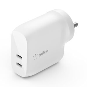 Belkin 40W (20W + 20W) Two Ports USB -C PD Wall Charger | Fast Charging for iPhone 17, Air, Pro, Pro Max, Samsung Galaxy S25, Google Pixel 10, iPad, AirPods, & More | 2 Years Warranty, White