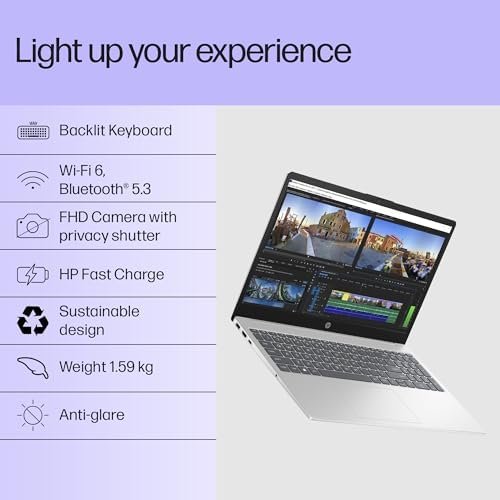 41EV4NOZIYL HP 15, 13th Gen Intel Core i3-1315U Laptop (8GB DDR4,512GB SSD) Anti-Glare, Micro-Edge,15.6 FHD, Win11,MS Office Home21, Silver,1.59kg, FHD Camera w/Privacy Shutter, fd0569TU