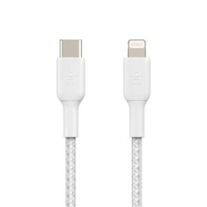 Belkin Apple Certified Braided Lightning to USB-C Charge and Sync Data Cables, 3.3 Feet / 1M, White