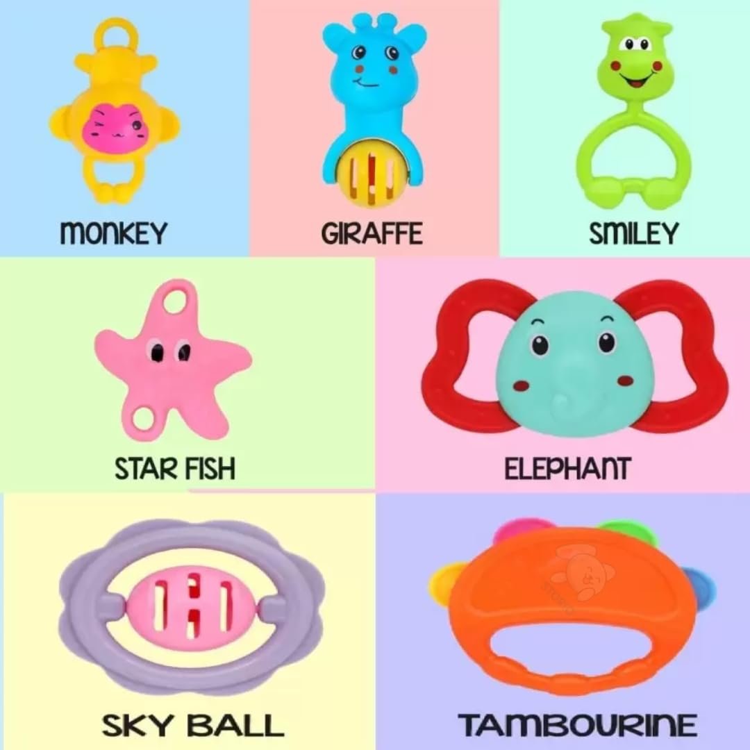 512YLJlVhRL. SL1080 Storio Baby Products Toys 7 Pcs Rattle Set with Teathers for New Born Baby Gifts, Toy for Babies, Non-Toxic