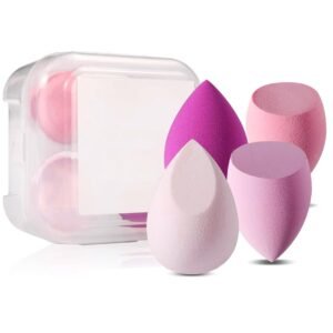 Gleva 4Pcs Beauty Blender Sponge Set, Soft Egg Shaped Blending Puff For Flawles Makeup, Beauty Blender for Liquid Foundation, Cream, Powder, Wet And Dry Makeup Applicator For Girls, Women (Pink)