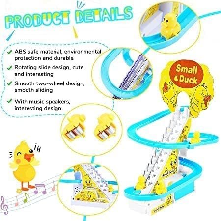 51JCeyZn4UL TEC TAVAKKAL Slide Toy Race Duck Track Set, Funny Automatic Stair-Climbing Ducklings Cartoon Roller Coaster Escalator Toy with Flashing Lights & Music