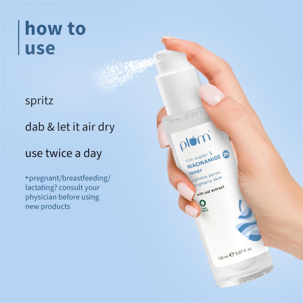 51XYsazLV8L. SL1200 Plum 3% Niacinamide & Rice Water Face Toner | Alcohol-Free Toner for Oily Acne Prone Dry Combination Skin | Pore Tightening & Glowing Skin |Fades Blemishes, Brightens & Smoothens | Women & Men | 150ml