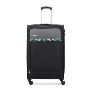 Aristocrat Large Commander 79Cms Premium Polyester with PVC Coating Soft Sided Check-in 4 Wheels Black Spinner Suitcase