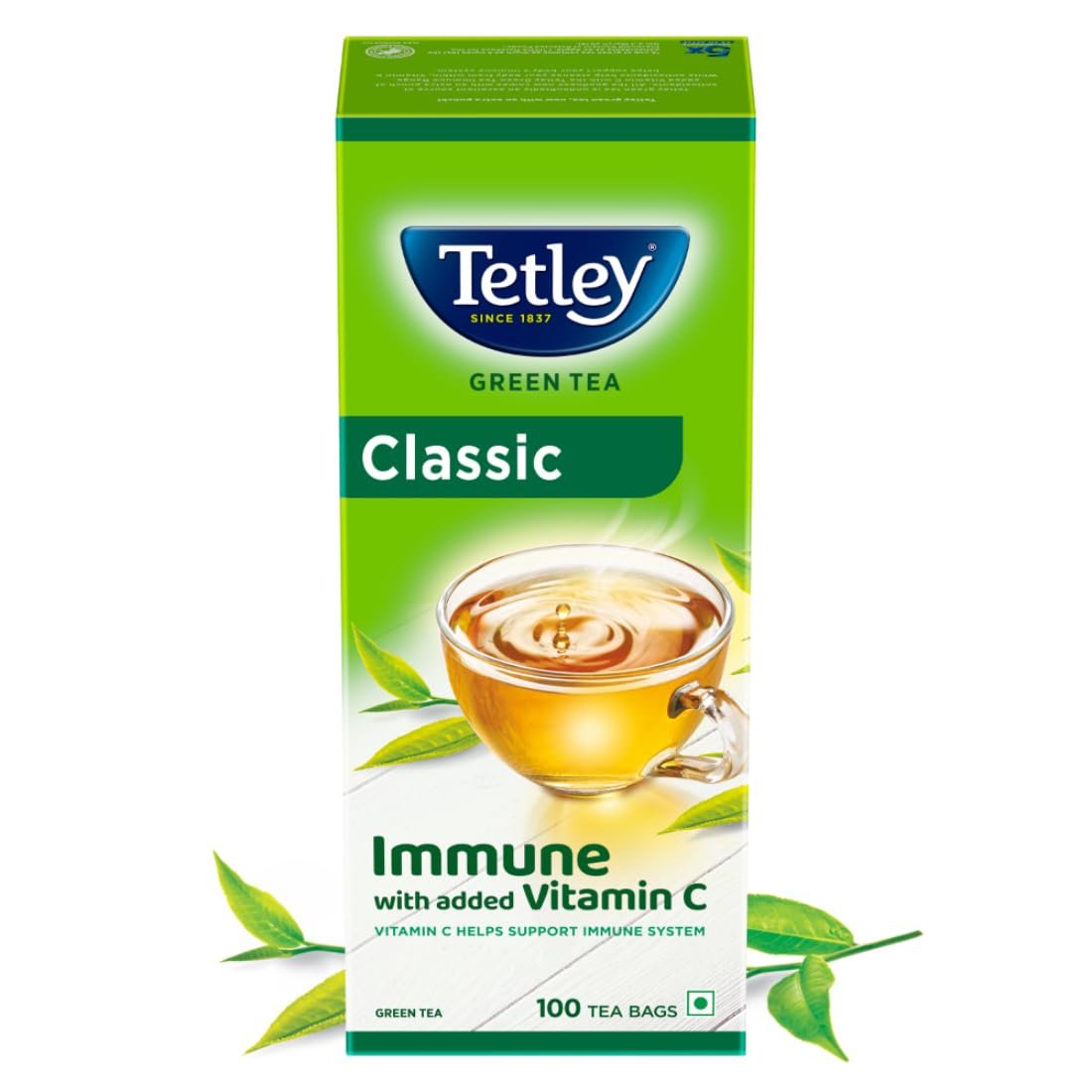 Tetley Green Tea, Classic, 100 Tea Bags Flavour : Regular Tetley Green Tea, Classic, 100 Tea Bags Flavour : Regular