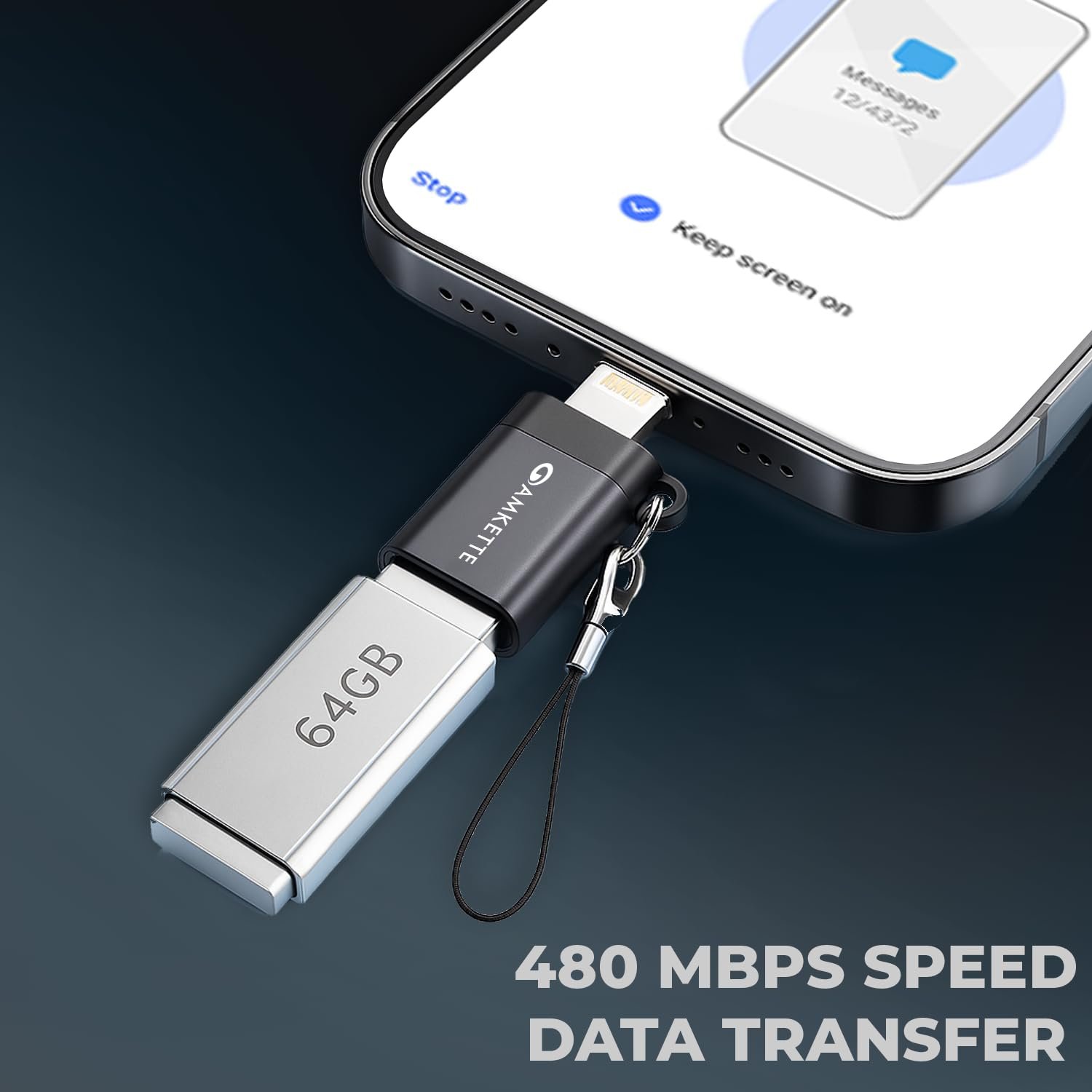 610AODwLhkL. SL1500 Amkette iConnect Mini Lightning to USB Adapter, Connect USB Drives, Keyboards, Mice to iPhone & iPad with Lightning OTG Adaptor, Plug & Play iPhone OTG Connector, Attached Lanyard, Geoforce 1016 Chip