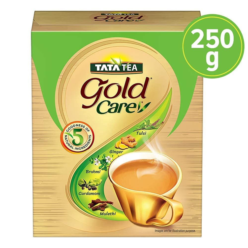 Tata Tea Gold Care 250 gram, Rich In Taste, Goodness Of Elaichi, Ginger, Tulsi, Brahmi & Mulethi, Black Tea