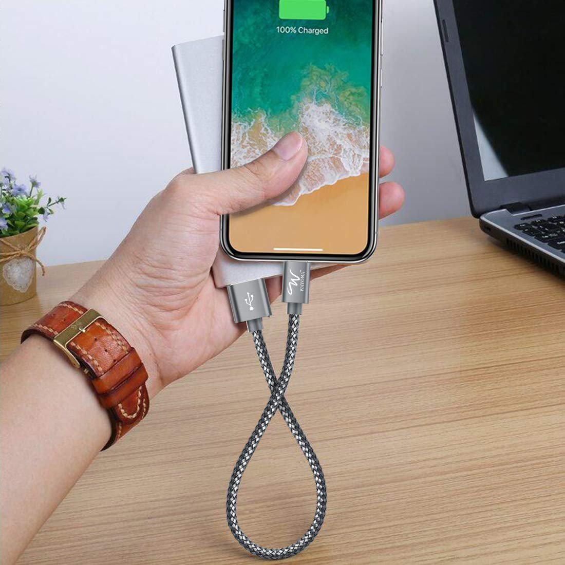 611qnob91ql. sl1100 Wayona Nylon Braided USB Data Sync and Fast Charging 3A Short Power Bank Cable For iPhones, iPad Air, iPad mini, iPod Nano and iPod Touch (Grey)