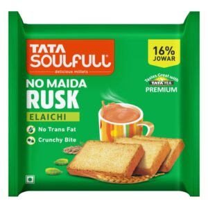 Tata Soulfull No Maida Rusk Elaichi, 250g, Made with Whole Wheat Flour (Atta) & 16% Jowar, Crunchy, Aromatic & Perfect Tea-time Snack, No Trans Fat