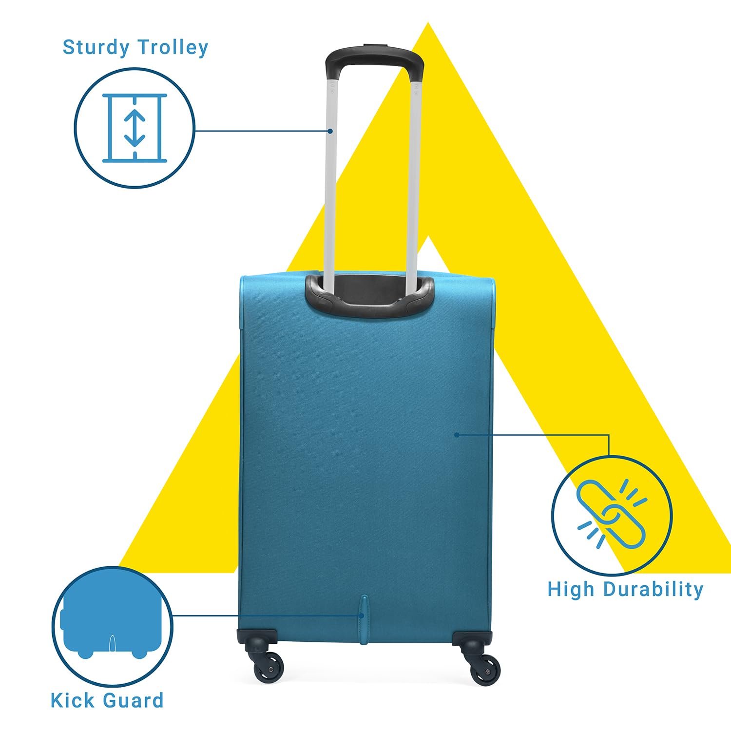 619ExD4xOJL. SL1500 Aristocrat Medium Skyway Size Soft Check in Spinner Luggage (69 Cm)|Spacious Polyester Trolley with 4 Wheels and Combination Lock|Dazzling Teal Blue|Unisex| 5 Year Warranty