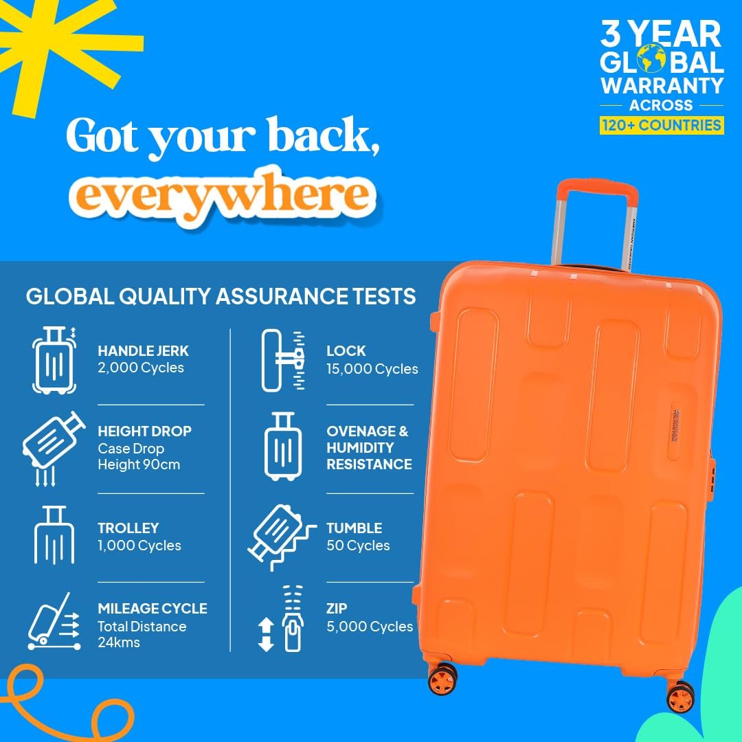 61FqG8Ew0NL. SL1080 American Tourister Medium Ivy 2.0-8 Wheel, 68 CM Hard PP Check-in Suitcase for Travel/Trolley Bag for Travel/Travel Bag with Combination Lock & Smooth Sliding Double Wheel – Tan Orange