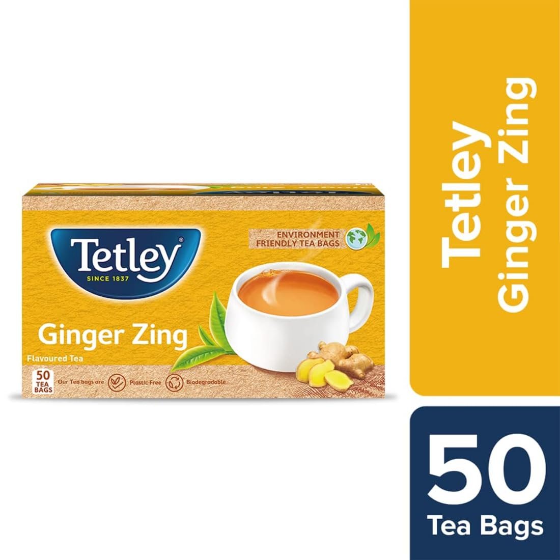 61g753hlr5l. sl1100 Tetley Ginger Zing Flavoured Chai Black Tea 50 Tea Bags,100 Grams