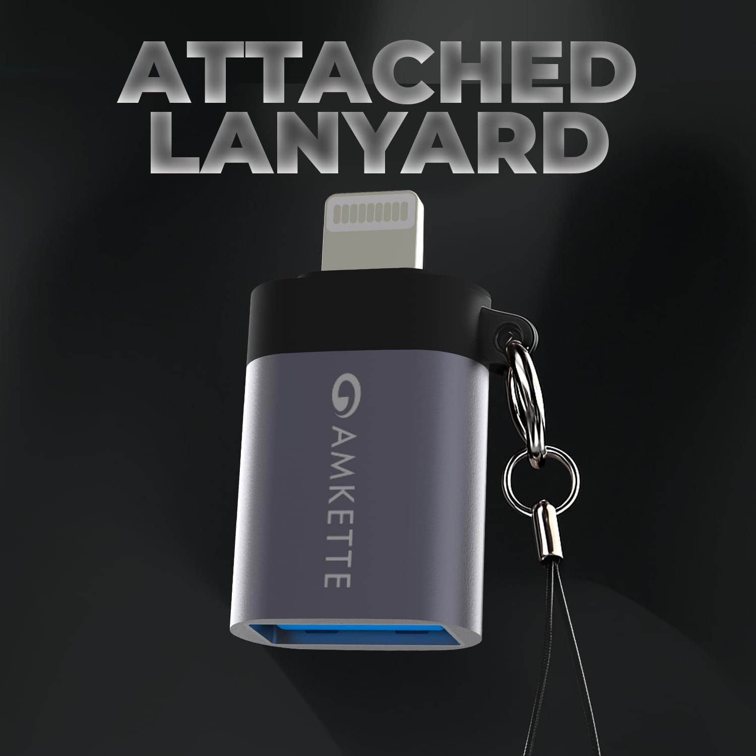 61LsCjOye5L. SL1500 Amkette iConnect Mini Lightning to USB Adapter, Connect USB Drives, Keyboards, Mice to iPhone & iPad with Lightning OTG Adaptor, Plug & Play iPhone OTG Connector, Attached Lanyard, Geoforce 1016 Chip