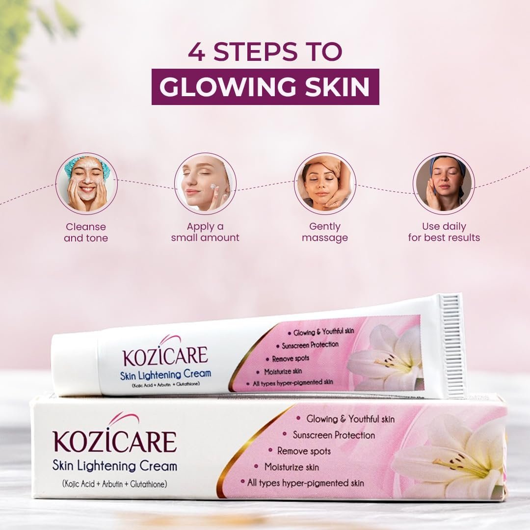 61MTAYMjCeL. SL1080 Kozicare Skin Lightening Non-Sticky Cream Lotion | Enriched with 3% Kojic Acid, 1% Alpha Arbutin, 1% Glutathione, 2% Niacinamide, 2% Vitamin C | Best for Melasma, Pigmentation, Dark/Age Spots, Uneven Skin Shade – 15gm (New Formula)