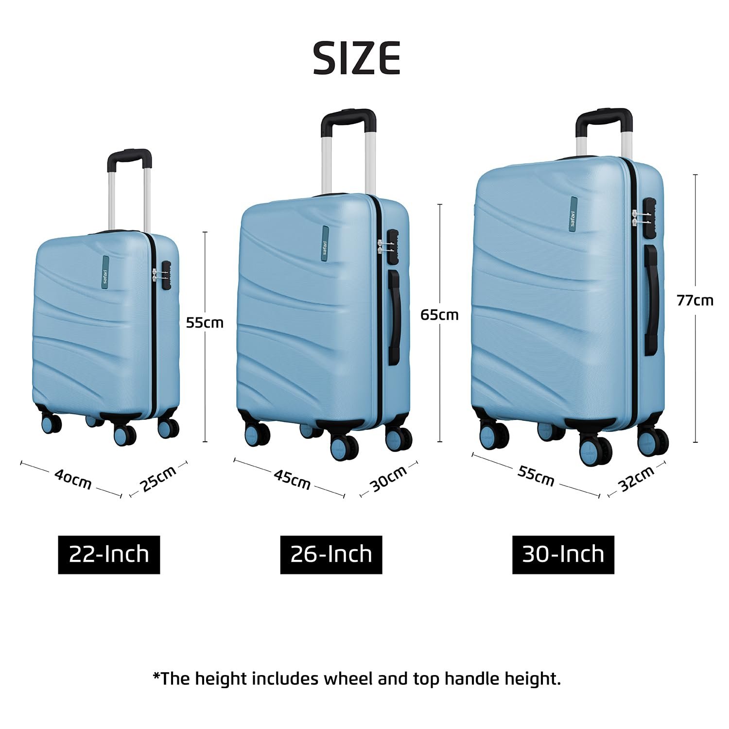 61NbmhnlJ2L. SL1500 Safari Cabin Polycarbonate (Pc) Persia Hardside Small Size 4 Spinner Wheels Carry-On Luggage Pearl Blue Color 55Cm