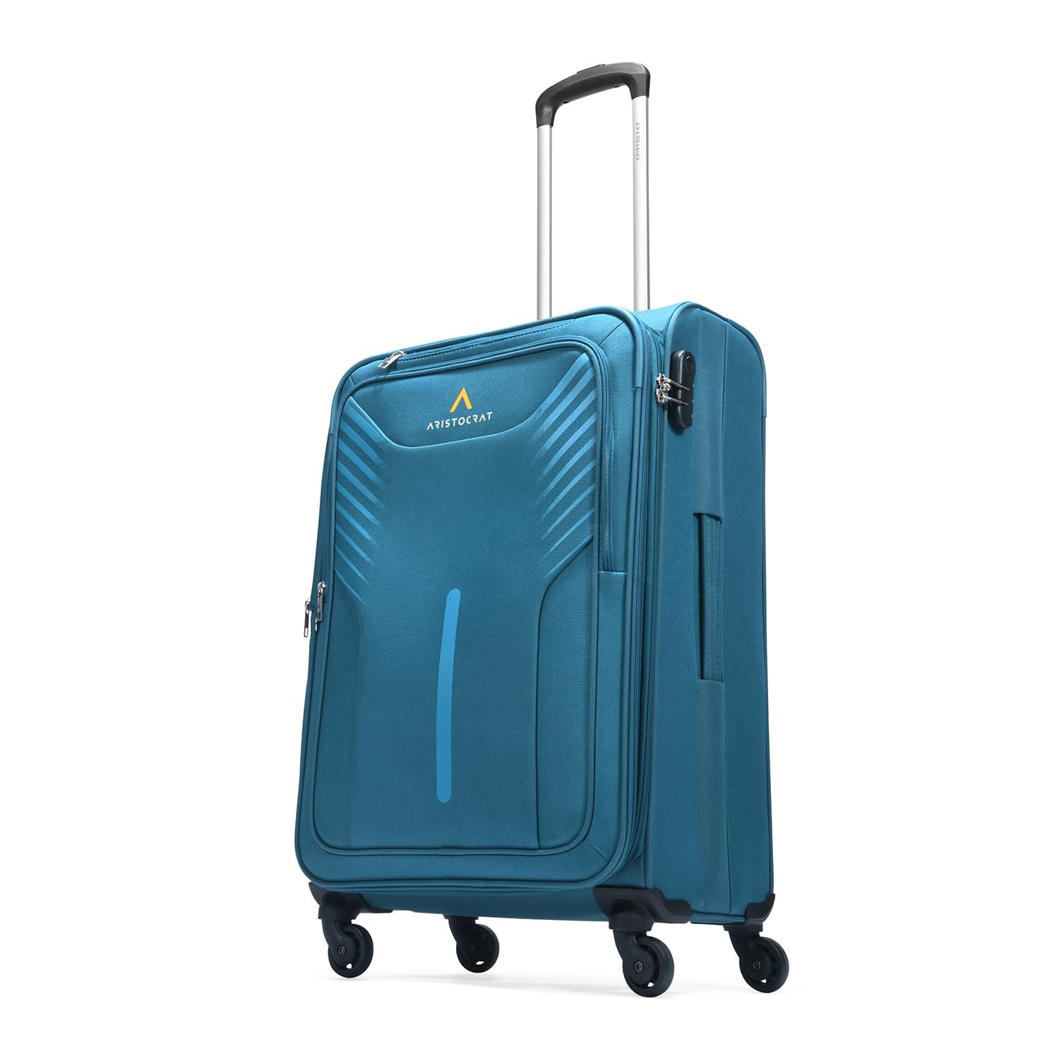 Aristocrat Medium Skyway Size Soft Check in Spinner Luggage (69 Cm)|Spacious Polyester Trolley with 4 Wheels and Combination Lock|Dazzling Teal Blue|Unisex| 5 Year Warranty Aristocrat Medium Skyway Size Soft Check in Spinner Luggage (69 Cm)|Spacious Polyester Trolley with 4 Wheels and Combination Lock|Dazzling Teal Blue|Unisex| 5 Year Warranty