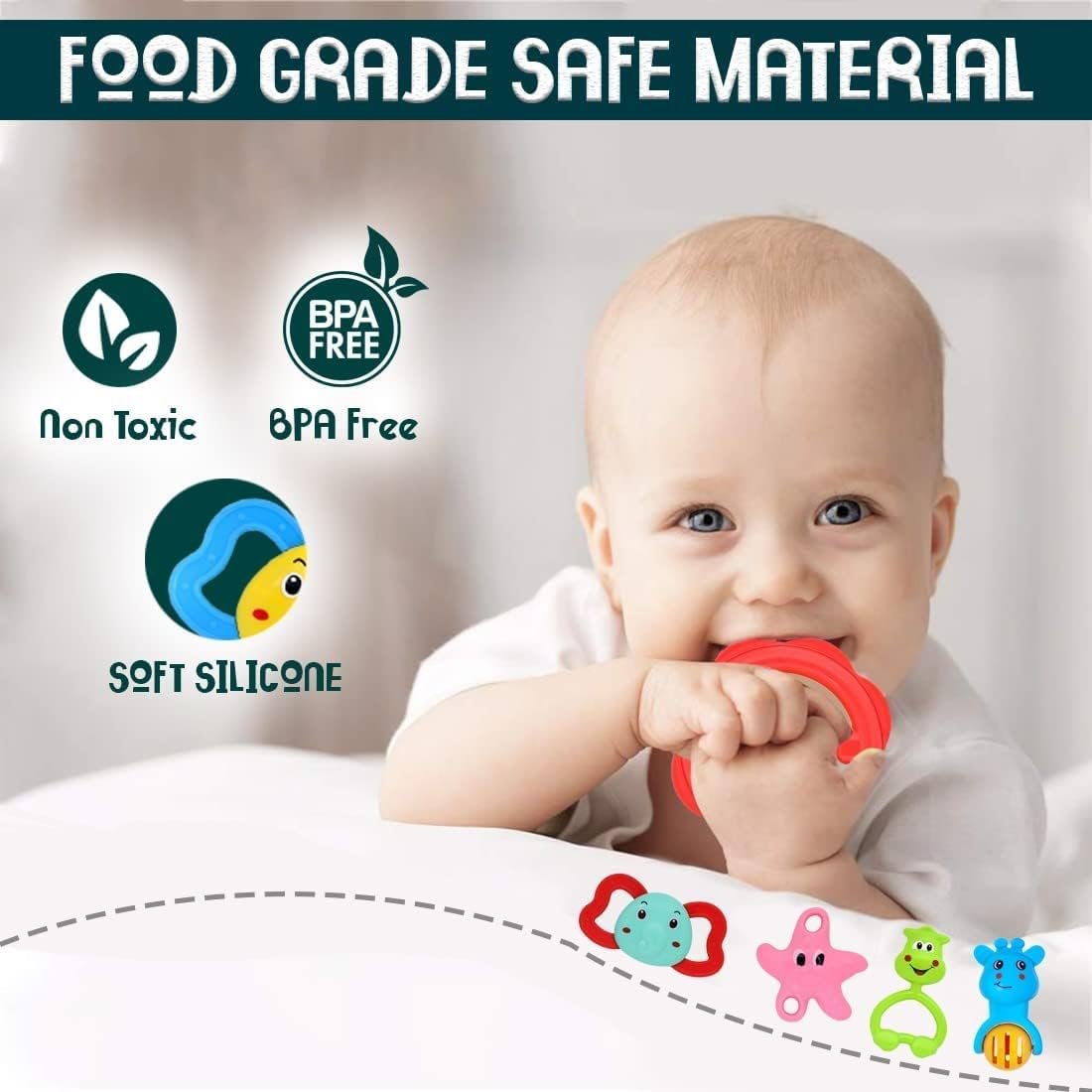 61SW4gmxL. SL1100 Storio Baby Products Toys 7 Pcs Rattle Set with Teathers for New Born Baby Gifts, Toy for Babies, Non-Toxic