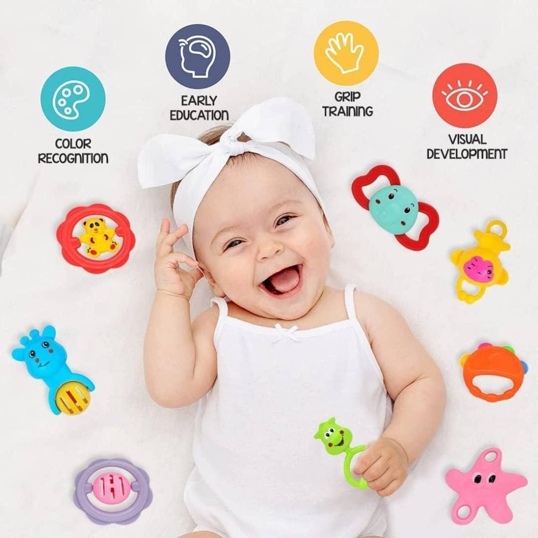 61T0hTMZqrL. SL1080 Storio Baby Products Toys 7 Pcs Rattle Set with Teathers for New Born Baby Gifts, Toy for Babies, Non-Toxic