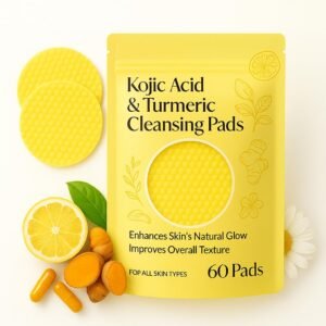 FEXME Kojic Acid & Turmeric Cleansing Pads for Face | Brightening, Pigmentation & Tan Removal | Exfoliating Skincare Wipes for Dark Spots, Acne Marks & Glowing Skin - 60 Pcs