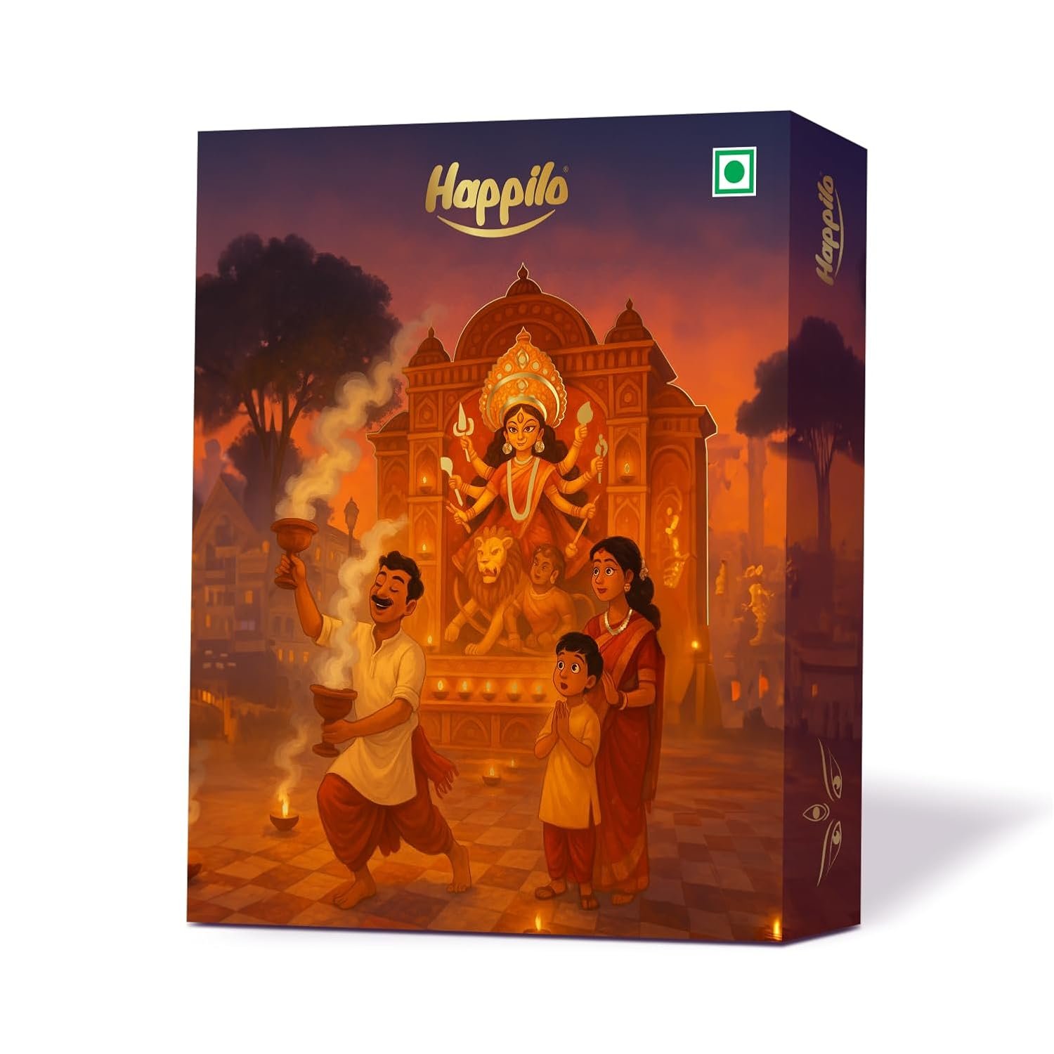 61ZVA3t4fKL. SL1500 Happilo Premium Puja Diwali Gift Box with 14 inclusions | Gold Plated Charan Paduka | Playing Cards | Scented Candles | Date Delight, Dry Fruit Sweets, Kalash, Cotton Wick, Makhana, Panchmeva, Cranberries| Diwali Gift Hamper