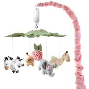 The Peanutshell Crib Mobile for Girls - Soft Pink Musical Baby Crib Mobile with 12 Lullabies, Cute Animal Baby Wildest Dreams Nursery Decor
