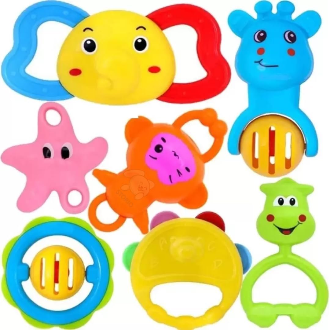 61bskwtJDBL. SL1080 Storio Baby Products Toys 7 Pcs Rattle Set with Teathers for New Born Baby Gifts, Toy for Babies, Non-Toxic
