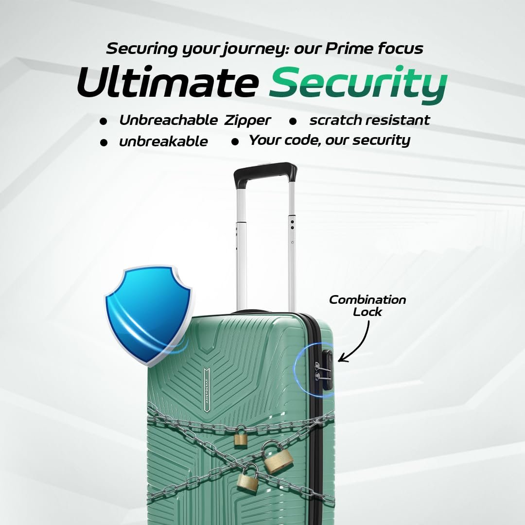 61e2H1zg00L. SL1080 Aristocrat Cabin Polypropylene (Pp) Prime 55 Cm(Small) Check-in Check-in 8 Wheels Spinner Trolley Bags for Travel Hard Case Luggage, Lightweight Bag & Combination Lock with 7 Years Warranty (Green)