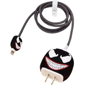 EDNITA Charger Protector,Cable Protectors for Apple iPhone 18W & 20W, 3D Cartoon Cute Case Cover Protective Sleeve Full Adaptor Charger Protection (Black Venom)