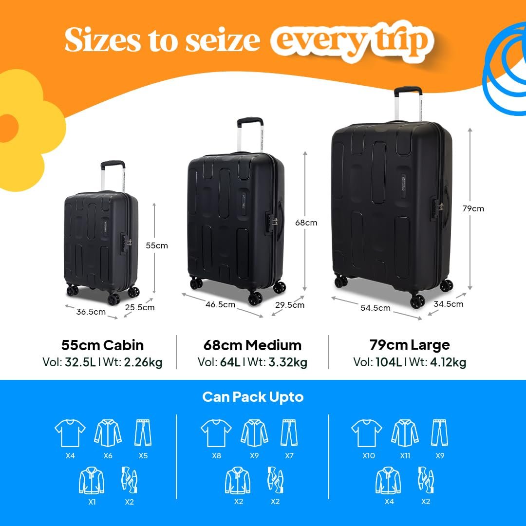 61hYOSutXnL. SL1080 American Tourister Medium Ivy 2.0-8 Wheel, 68 CM Hard PP Check-in Suitcase for Travel/Trolley Bag for Travel/Travel Bag with Combination Lock & Smooth Sliding Double Wheel – Black