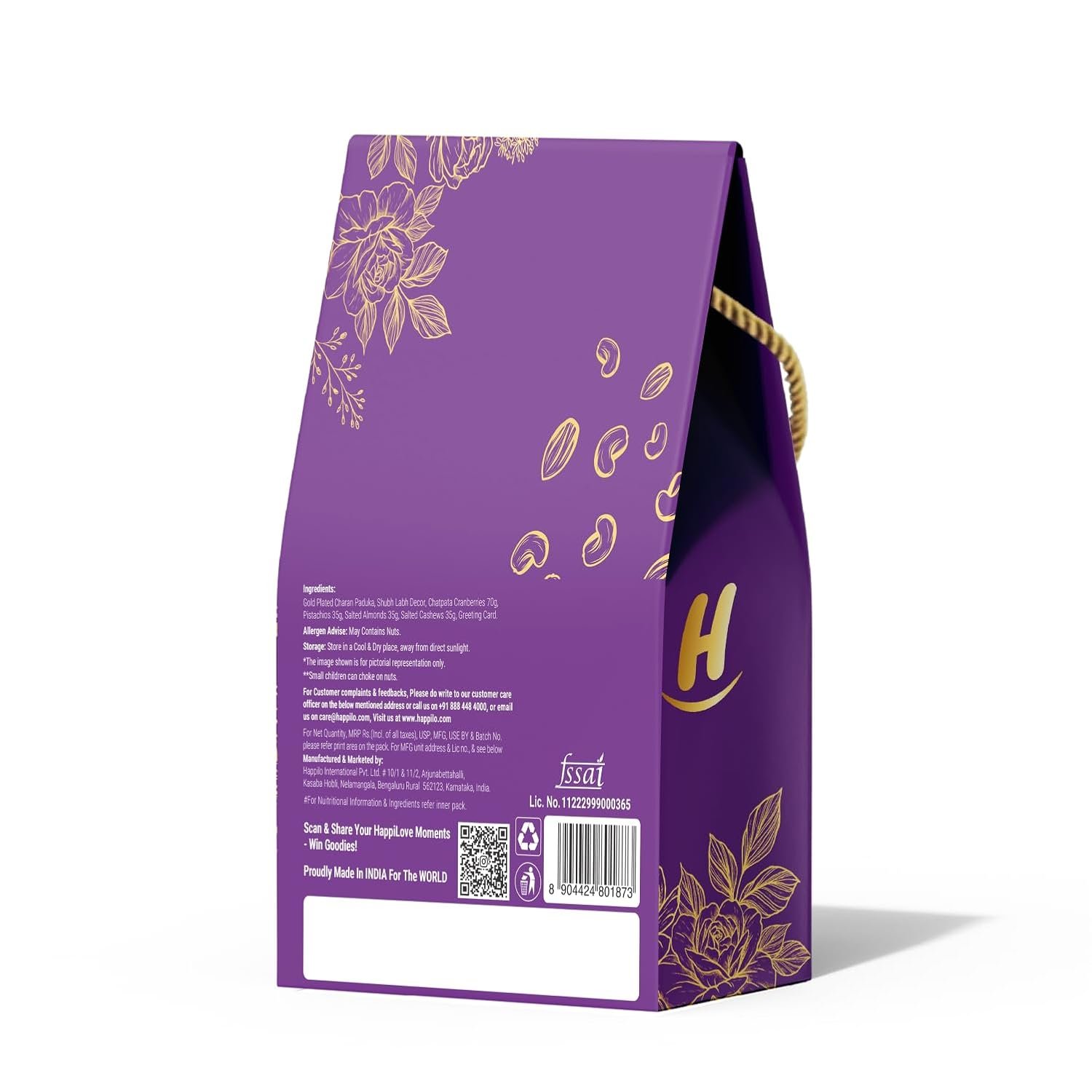 61jS1jTO4PL. SL1500 Happilo Premium Bhai Dooj Gift Box with 7 Inclusions | GOLD PLATED CHARAN PADUKA, Shubh Labh Décor, Almonds, Cashews, Pistachios, Chatpata Cranberries, Greeting Card, Dry Fruits SHUBH LABH Gift Hamper | Bhai Dooj Gift Set for Brother