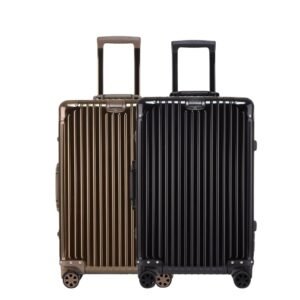 PYB Autograph 20 inch Aluminium Luggage Set of 2 – Premium Zipless Trolley Bags with TSA Lock, 8 Silent Spinner Wheels, Compression Straps, Divider – Hardcase Travel Suitcase (Gold and Black)