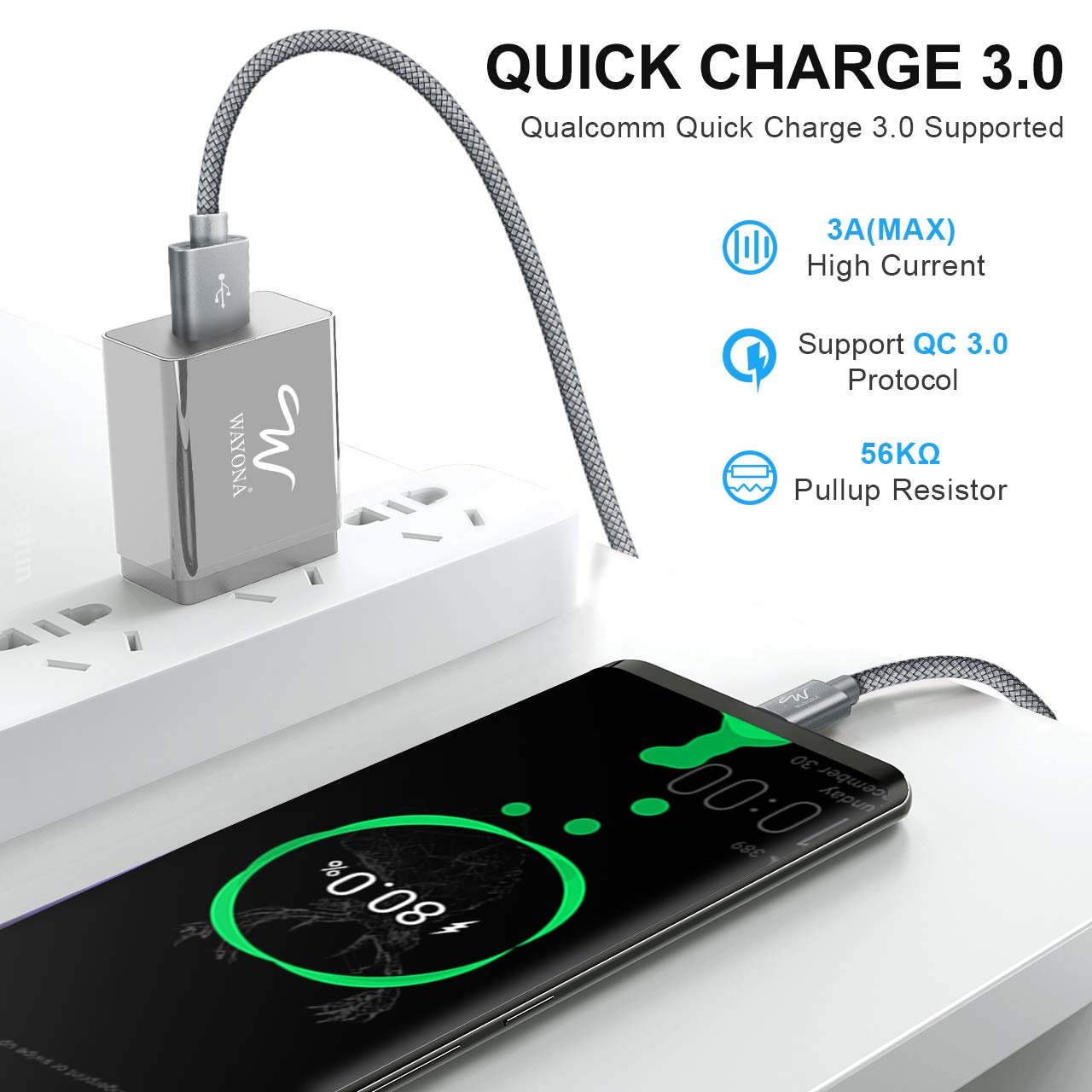 61rV0xCs9DL. SL1280 Wayona USB A to Type C 65W Fast Charger 480 Mbps Data Cable Compatible for iPhone 15, 15 Pro, 15 Pro Max, 15 Plus, Apple CarPlay, Galaxy S25 Ultra,S24, S23,S20, S21, S22 (3 FT Pack of 1, Grey)