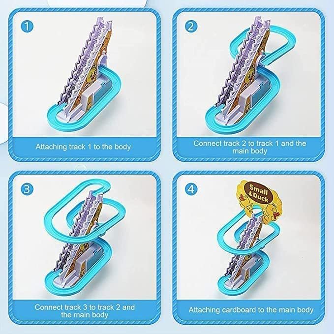 61t12AHjpmL TEC TAVAKKAL Slide Toy Race Duck Track Set, Funny Automatic Stair-Climbing Ducklings Cartoon Roller Coaster Escalator Toy with Flashing Lights & Music