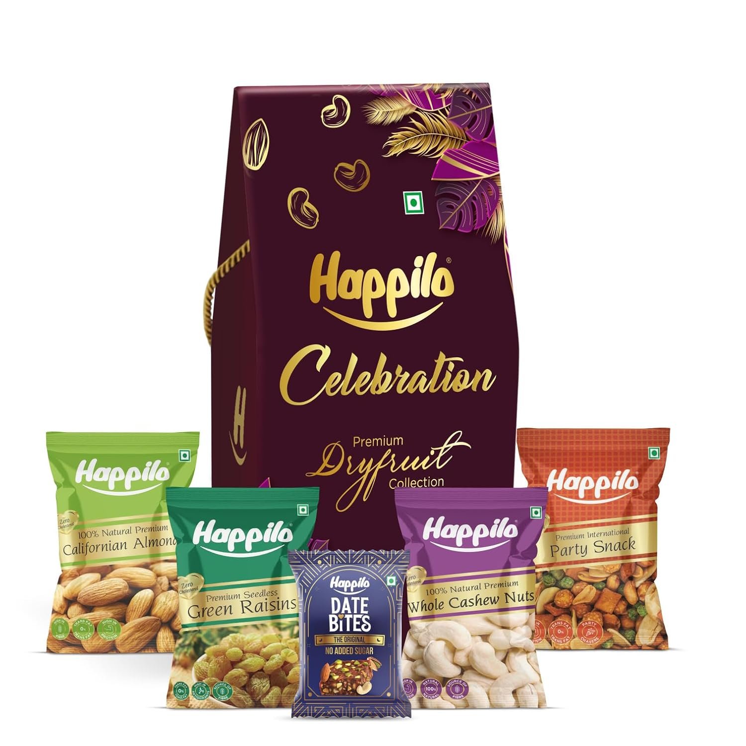 Happilo Premium Bhai Dooj Gift Pack with 5 Inclusions | Almond, Cashew, Raisin, Date Bite, Party Snack, | Dry Fruits Gift Box | DOVE Bhai Dooj Gift Set for Brother Happilo Premium Bhai Dooj Gift Pack with 5 Inclusions | Almond, Cashew, Raisin, Date Bite, Party Snack, | Dry Fruits Gift Box | DOVE Bhai Dooj Gift Set for Brother