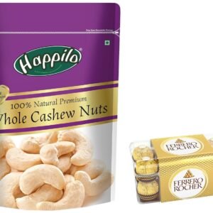 Happilo 100% Natural Premium Whole Cashews, 200 g (Pack of 1) & Ferrero Rocher, Exquisite Hazelnut and Milk Chocolate Premium Gift Box, 16 pieces (200 g)