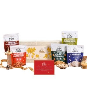 Nutty Gritties Platinum Diwali Dry Fruits Gift Box 1kg | Festive Hamper with 200g Each of Almonds, Cashews, Raisins, Pistachios & Walnuts | Festive Healthy Gourmet Snacks