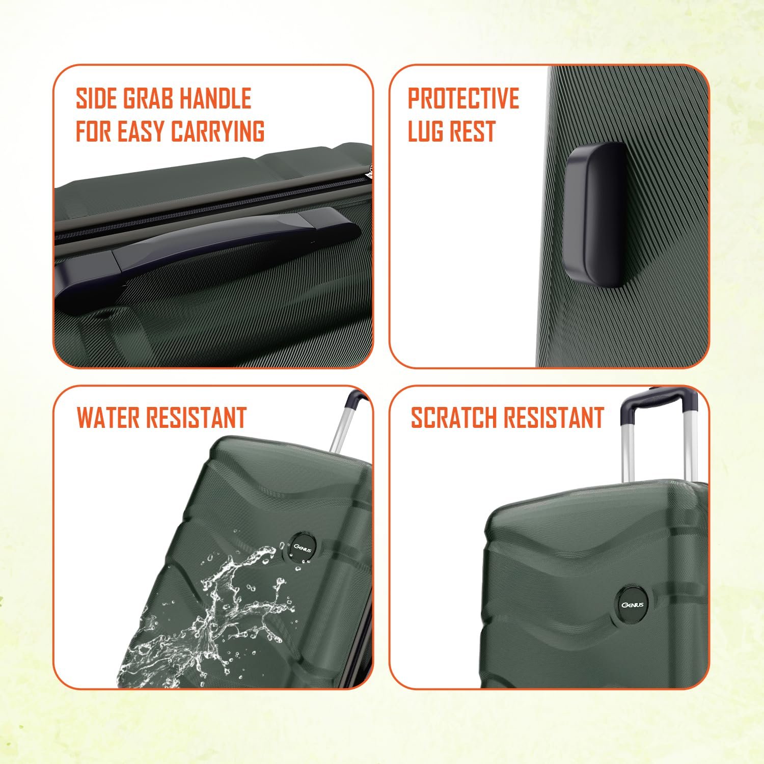 712oBpT2o4L. SL1500 Safari Genius Fortis 66cm Medium Size Check-in Trolley Bag Hard Case Polycarbonate, 4 Spinner Wheels, 360 Degree Wheeling Luggage, Travel Bag, Suitcase for Travel, Trolley Bags for Travel, Green