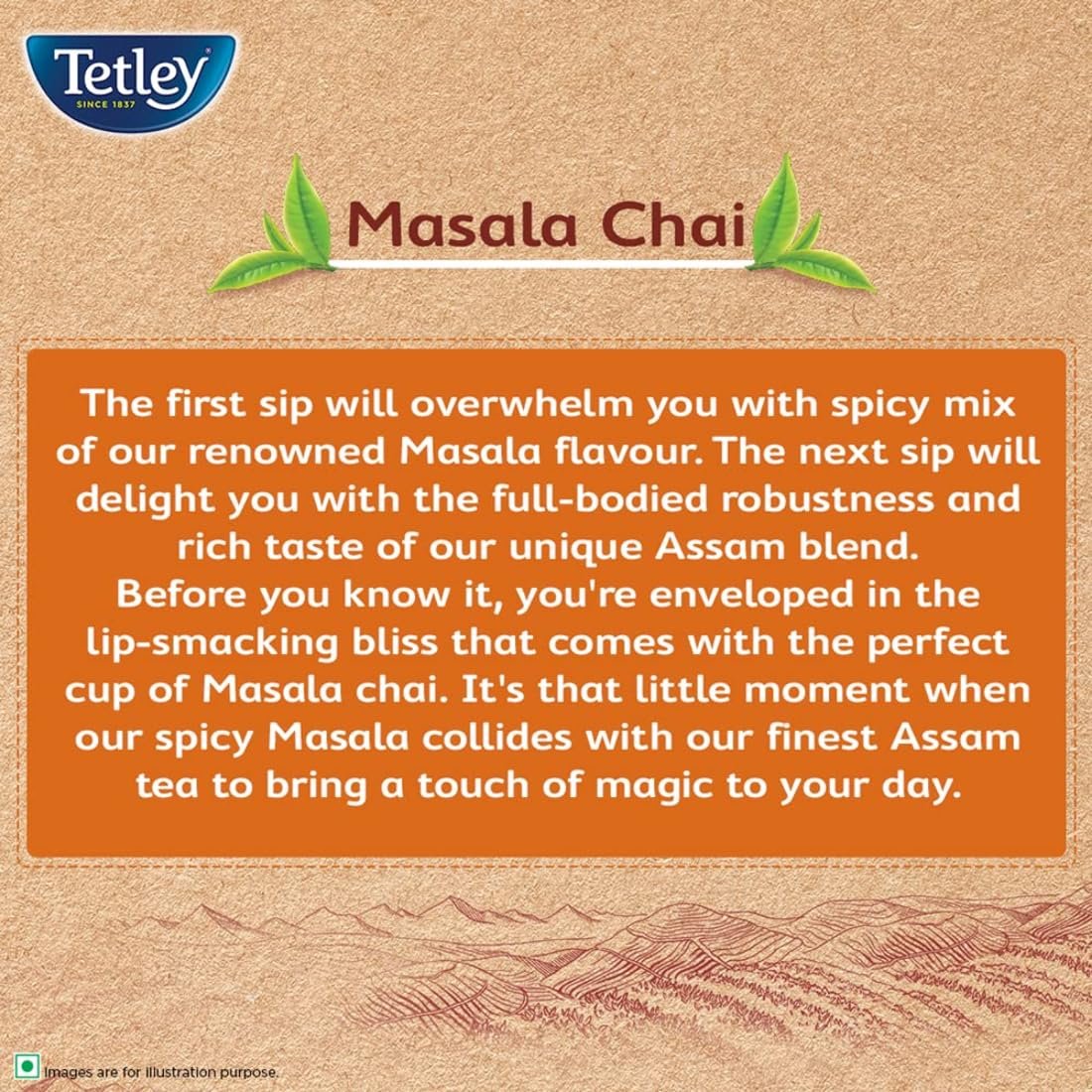 714ewd9siyl. sl1100 Tetley | Masala Chai With Natural Flavour | Black Tea | 50 Tea Bags, 100 Grams