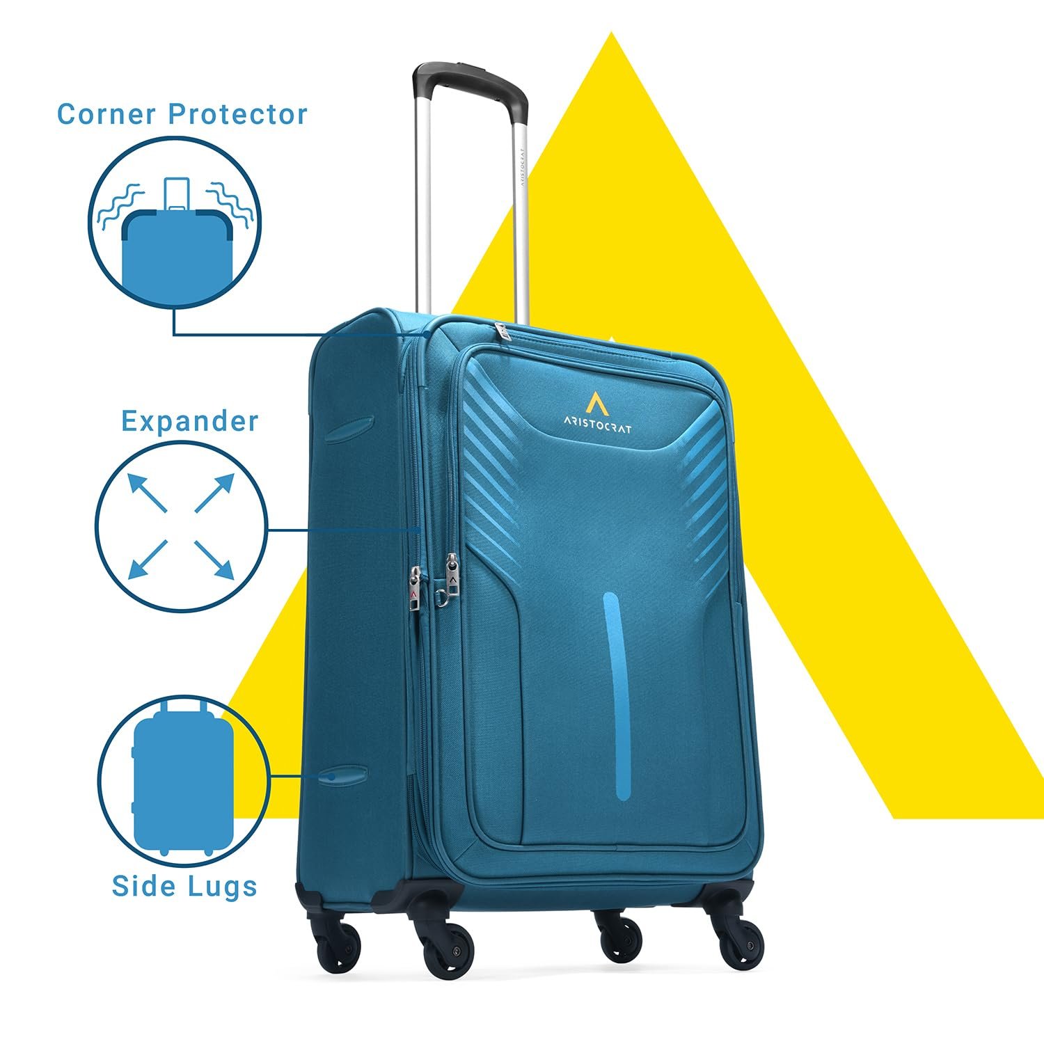 715mEWmaSmL. SL1500 Aristocrat Medium Skyway Size Soft Check in Spinner Luggage (69 Cm)|Spacious Polyester Trolley with 4 Wheels and Combination Lock|Dazzling Teal Blue|Unisex| 5 Year Warranty