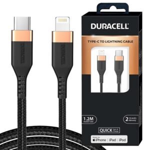 Duracell USB Type C To Lightning Apple Certified (Mfi) Braided Sync & Charge Cable For Iphone, Ipad And Ipod. Fast Charging Lightning Cable, 3.9 Feet (1.2M) - Black