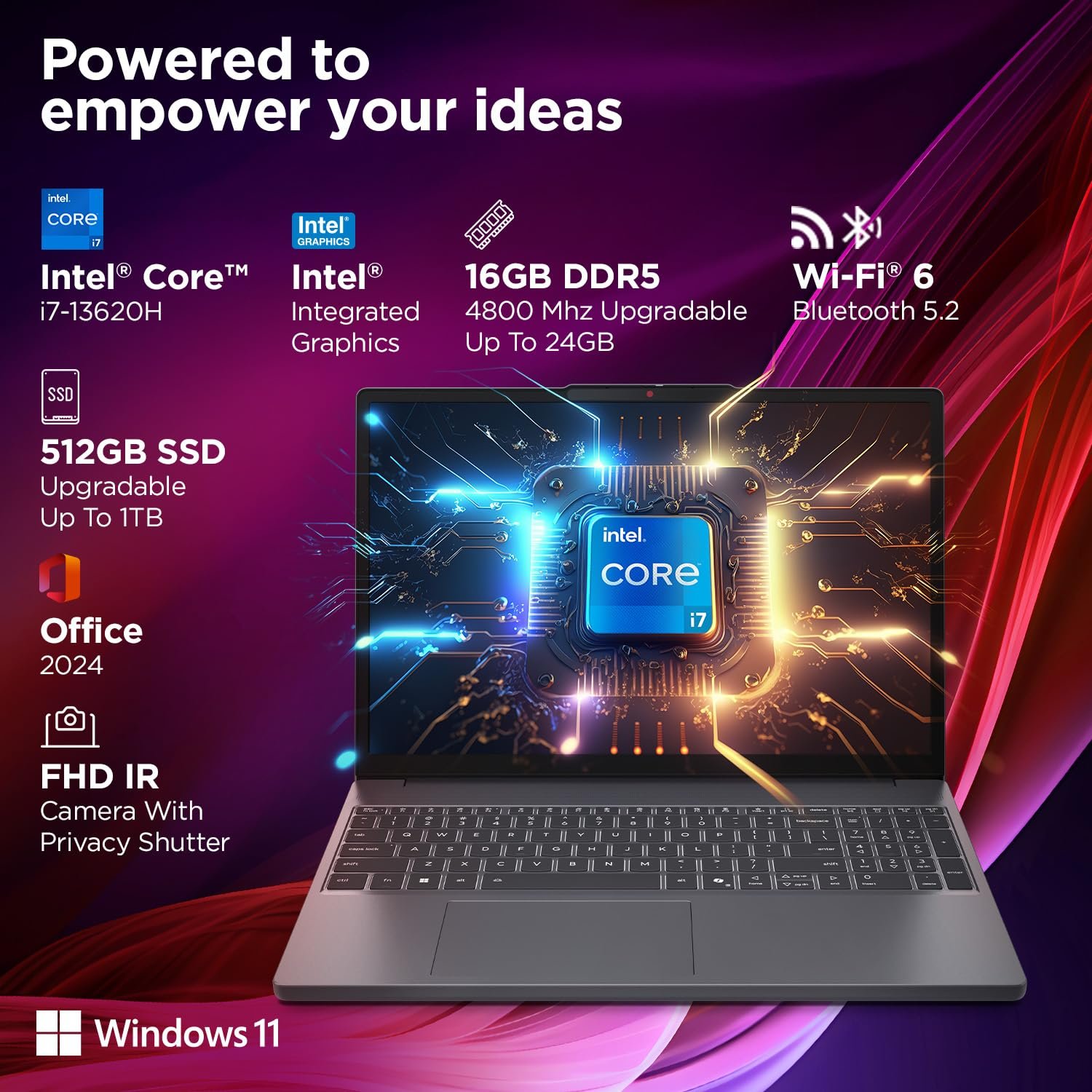 7186lmhAywL. SL1500 Lenovo Smartchoice Ideapad Slim 3 13Th Gen Intel Core I7-13620H 15.3 Inch(38.8Cm) WUXGA IPS Laptop(16GB RAM/512GB SSD/Windows 11/Office Home 2024/Backlit Keyboard/1Yr ADP Free/Grey/1.6Kg),83K100CJIN