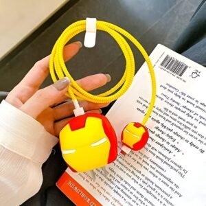EDNITA Charger Protector,Cable Protectors for Apple iPhone 18W & 20W, 3D Cartoon Cute Case Cover Protective Sleeve Full Adaptor Charger Protection (iron Man)