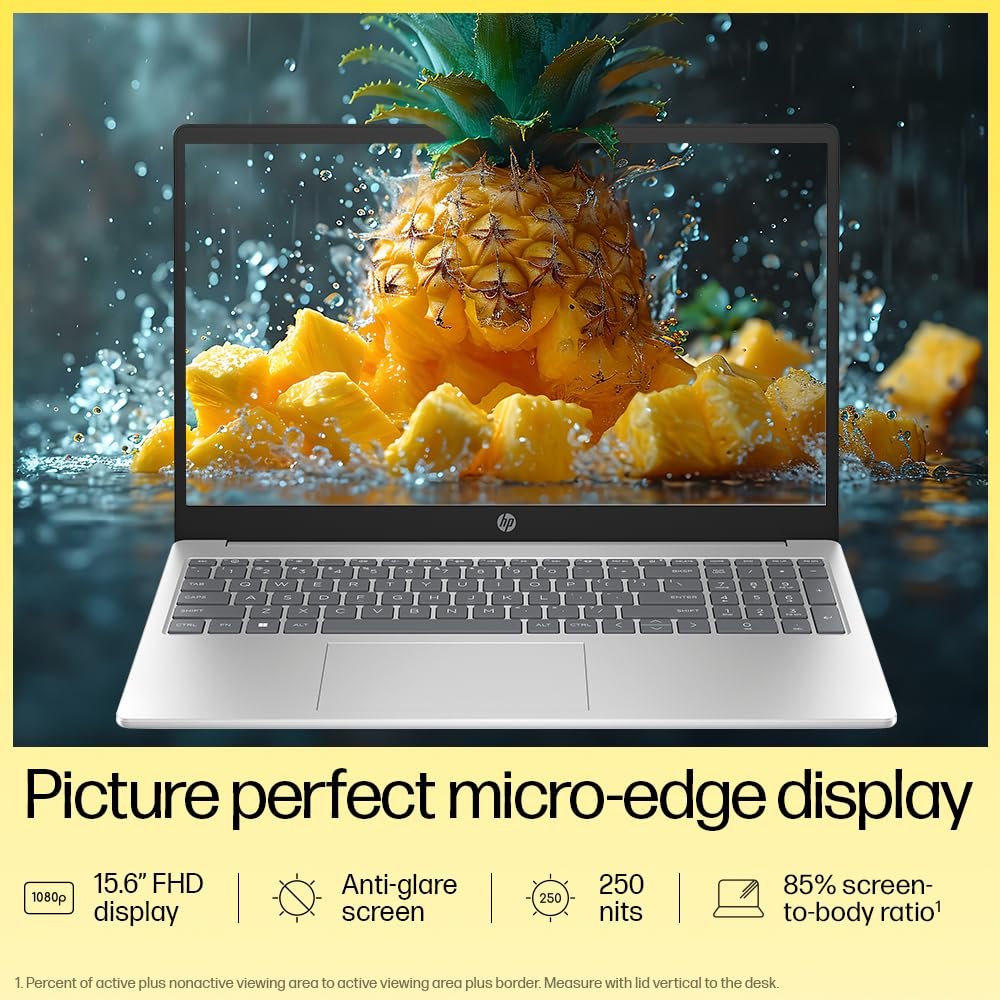 71AWabt B6L. SL1000 HP 15, AMD Ryzen 3 7320U (8GB LPDDR5, 512GB SSD) FHD, Anti-Glare, Micro-Edge, 15.6/39.6cm, Win 11, Office 21, Silver, 1.59kg, fc0154AU, AMD Radeon Graphics, 1080p FHD Camera Laptop