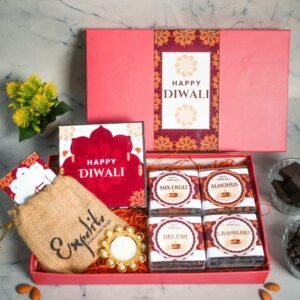 Expelite Special Diwali Dry Fruits Gift Box | 50g Almonds, Cranberry, Dry Pan, 50g Mix Fruit, Jute Potli, Chocolates Bar, Pearl Diya and 4 Pcs Chocolate Box |Diwali Chocolates Hamper in 700