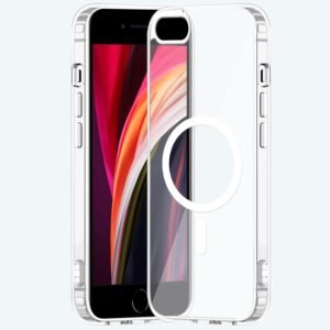 amazon basics Clear Magnetic Case Cover for Apple iPhone SE 2020 [Compatible with MagSafe Accessories] Slim Shockproof Magnetic Transparent Phone Cover Case