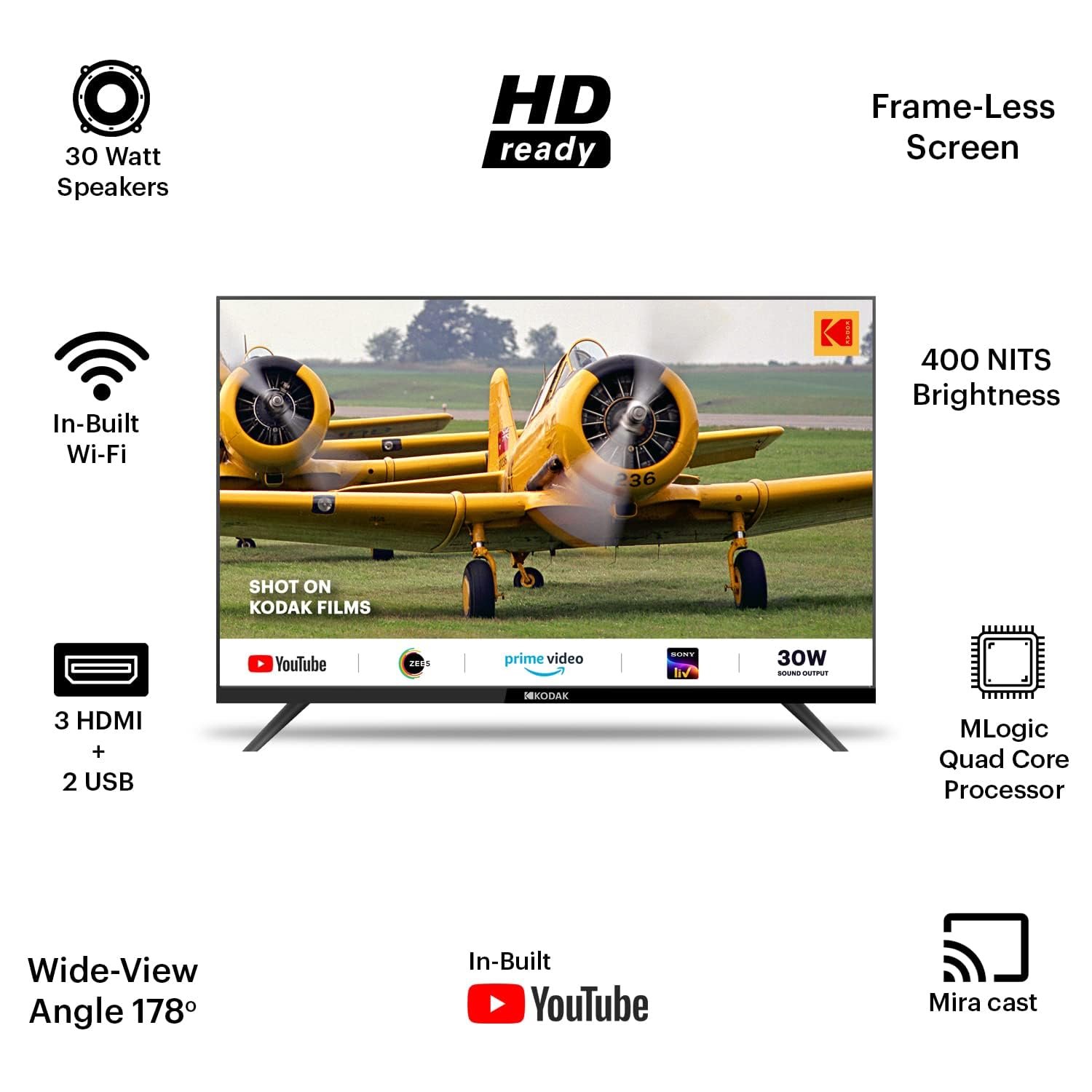 71H4LJExziL. SL1500 Kodak 80 cm (32 inches) Special Edition Series HD Ready Smart LED TV 32SE5001BL (Black)