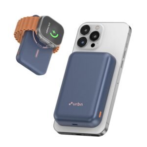 URBN Curve 4 in 1 Wireless Power Bank for iPhone, 10000mAh MagSafe Fast Charging for Apple AirPods, iWatch, iPhone 12 & Above, Android & Other Qi Enabled Devices (Blue)