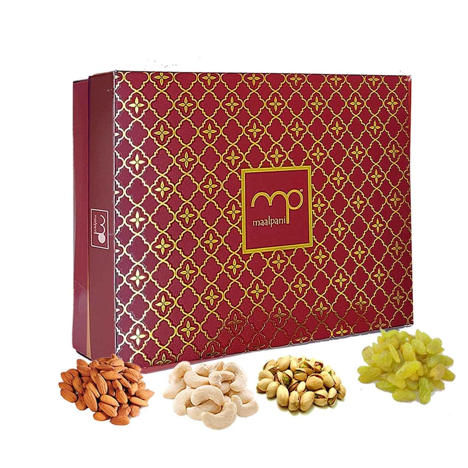 71hfyuylxzl. sl1500 Maalpani Corporate Dry Fruits Gift Hamper Box, Gift Hamper Box Pack, Diwali Festival, 200g (50g Each Kaju, Badaam, Kishmish, Pista) Pack of 1, for Family/Friends/Office/Clients