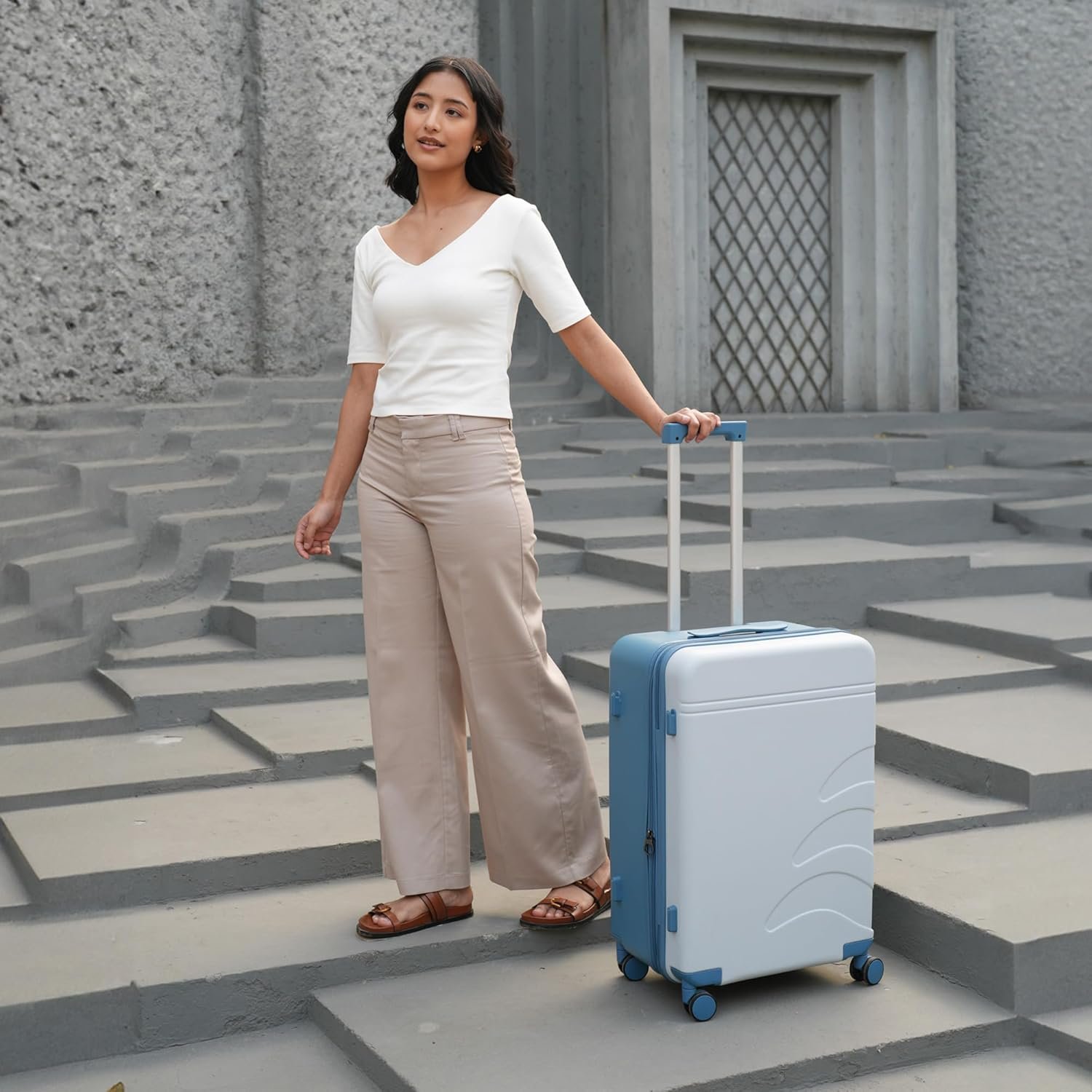 71i9bbenu9l. sl1500 Assembly Expandable Check-in Trolley Bag 24Inches | Premium Polycarbonate Luggage for Travel (80L) with Packing Organisers Set & TSA Lock (Blue)-Flowe