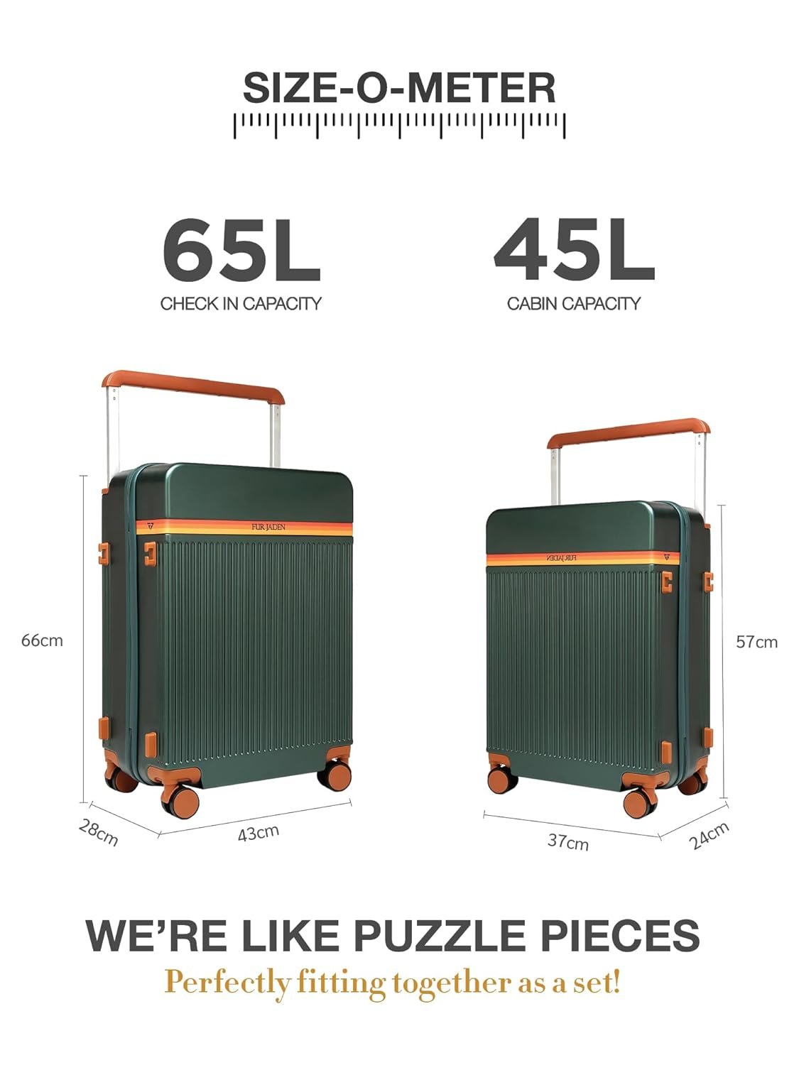 71JG2DHfcwL. SL1500 FUR JADEN The Aviator 55cm German Polycarbonate Travel Luggage Cabin Suitcase with 8 StealthTech Silent Shock Absorbing Wheels, TSA Lock & Aerospace Grade Wide Trolley (Forest Green, Cabin 20)